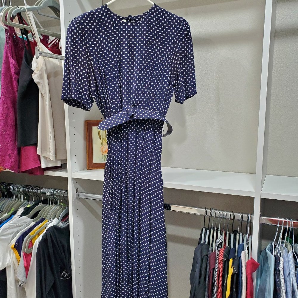 Conservative Navy Polka Dot Dress